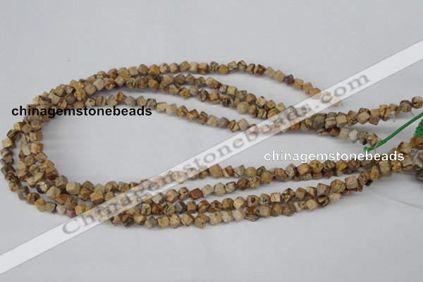 CCU95 15.5 inches 4*4mm cube picture jasper beads wholesale