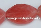 CCY168 15.5 inches 25*35mm twisted & faceted oval cherry quartz beads