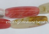 CCY211 15.5 inches 12*40mm trihedron volcano cherry quartz beads