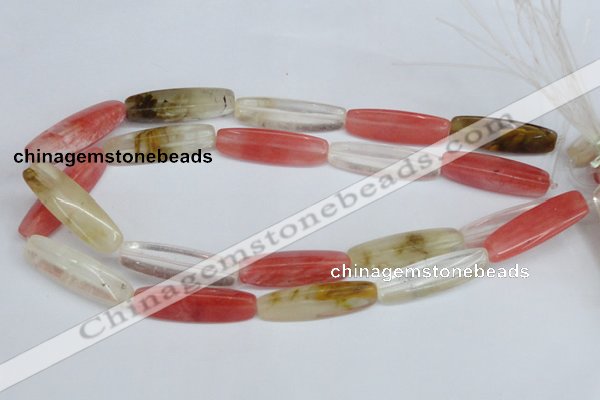 CCY211 15.5 inches 12*40mm trihedron volcano cherry quartz beads