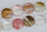 CCY213 15.5 inches 12mm flat round volcano cherry quartz beads