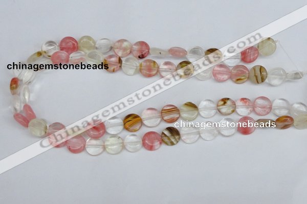 CCY213 15.5 inches 12mm flat round volcano cherry quartz beads