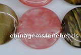 CCY214 15.5 inches 30mm flat round volcano cherry quartz beads