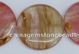 CCY215 15.5 inches 40mm flat round volcano cherry quartz beads