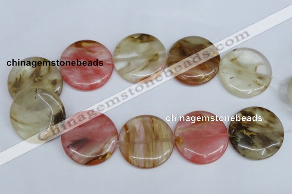 CCY215 15.5 inches 40mm flat round volcano cherry quartz beads