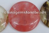 CCY216 15.5 inches 45mm flat round volcano cherry quartz beads