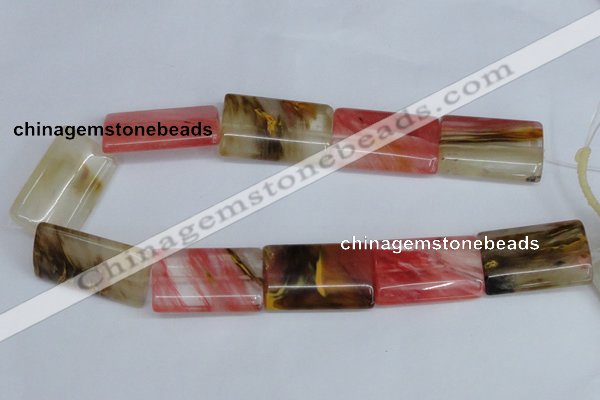 CCY224 15.5 inches 24*40mm flat tube volcano cherry quartz beads