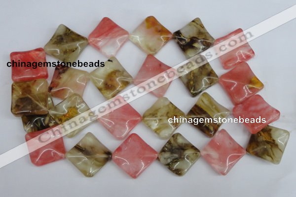 CCY227 15.5 inches 26*26mm wavy diamond volcano cherry quartz beads