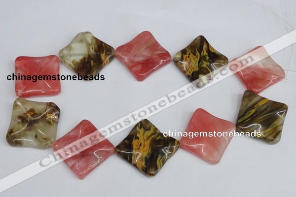 CCY228 15.5 inches 30*30mm wavy diamond volcano cherry quartz beads