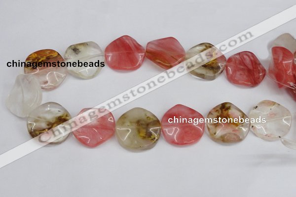 CCY229 15.5 inches 30mm wavy coin volcano cherry quartz beads