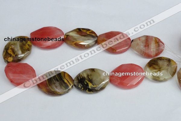 CCY233 25*35mm twisted & faceted oval volcano cherry quartz beads