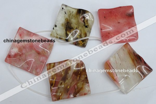 CCY236 Top-drilled 50*50mm wavy diamond volcano cherry quartz beads