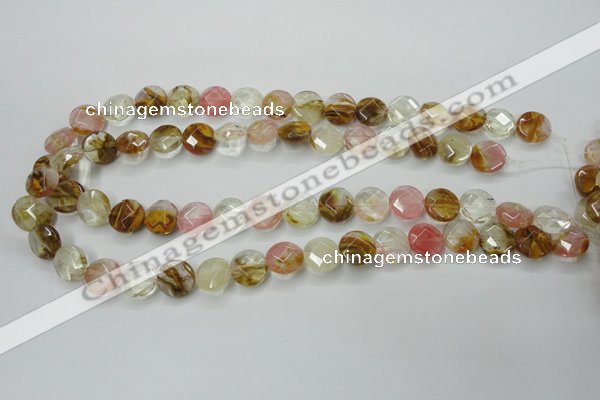 CCY410 15.5 inches 12mm faceted coin volcano cherry quartz beads