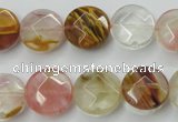 CCY411 15.5 inches 14mm faceted coin volcano cherry quartz beads