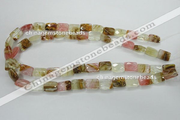 CCY430 15.5 inches 10*14mm faceted rectangle volcano cherry quartz beads