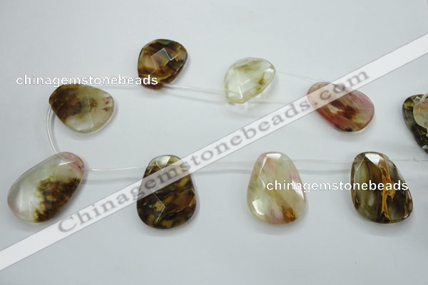 CCY445 Top-drilled 30*40mm faceted trapezoid volcano cherry quartz beads