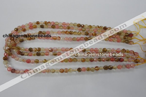 CCY501 15.5 inches 6mm faceted round volcano cherry quartz beads