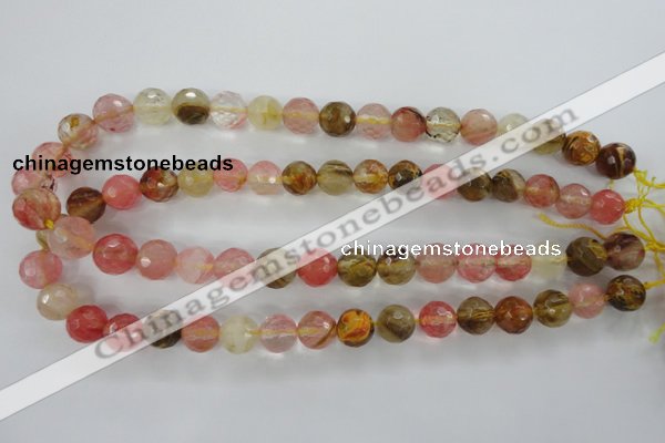 CCY504 15.5 inches 12mm faceted round volcano cherry quartz beads