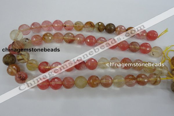 CCY505 15.5 inches 14mm faceted round volcano cherry quartz beads