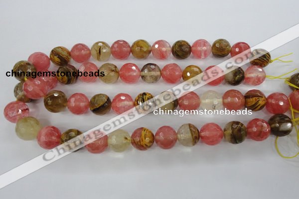 CCY506 15.5 inches 16mm faceted round volcano cherry quartz beads