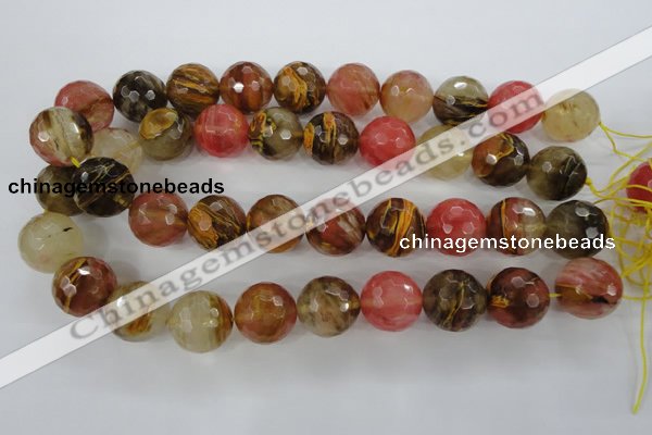 CCY508 15.5 inches 20mm faceted round volcano cherry quartz beads