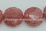 CCY52 15.5 inches 20mm carved coin cherry quartz beads wholesale