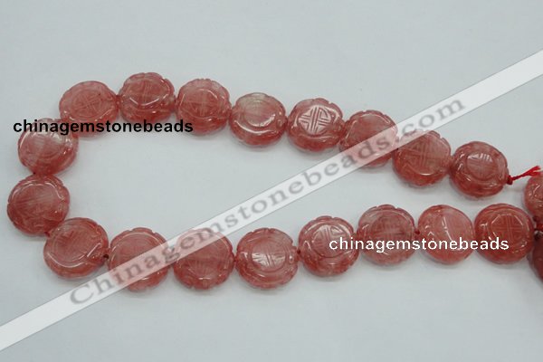 CCY52 15.5 inches 20mm carved coin cherry quartz beads wholesale