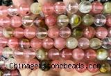 CCY695 15 inches 10mm faceted round volcano cherry quartz beads