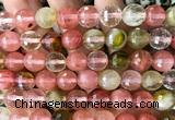 CCY696 15 inches 12mm faceted round volcano cherry quartz beads