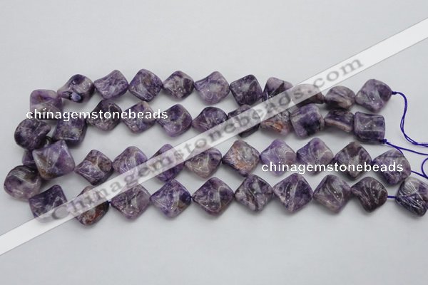 CDA320 15.5 inches 15*15mm twisted diamond dyed dogtooth amethyst beads