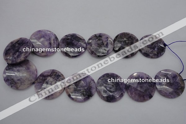 CDA328 15.5 inches 32mm faceted coin dyed dogtooth amethyst beads