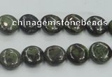 CDB205 15.5 inches 10mm flat round natural dragon blood jasper beads