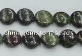 CDB206 15.5 inches 12mm flat round natural dragon blood jasper beads