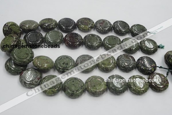 CDB226 15.5 inches 25mm carved coin natural dragon blood jasper beads