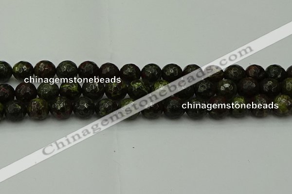 CDB315 15.5 inches 14mm faceted round dragon blood jasper beads