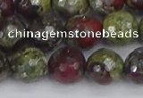 CDB332 15.5 inches 12mm faceted round A grade dragon blood jasper beads