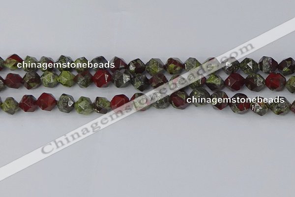 CDB337 15.5 inches 8mm faceted nuggets dragon blood jasper beads