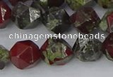 CDB338 15.5 inches 10mm faceted nuggets dragon blood jasper beads