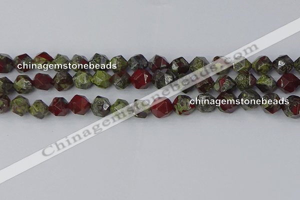 CDB338 15.5 inches 10mm faceted nuggets dragon blood jasper beads