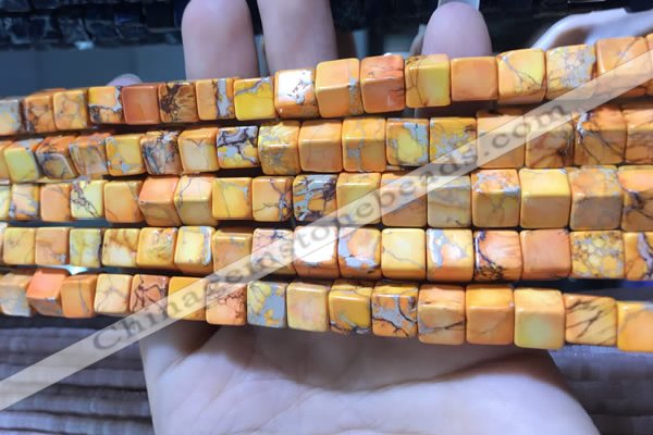 CDE1110 15.5 inches 8*8mm cube sea sediment jasper beads