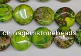 CDE123 15.5 inches 14mm flat round dyed sea sediment jasper beads