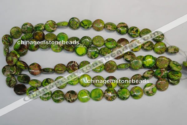 CDE123 15.5 inches 14mm flat round dyed sea sediment jasper beads