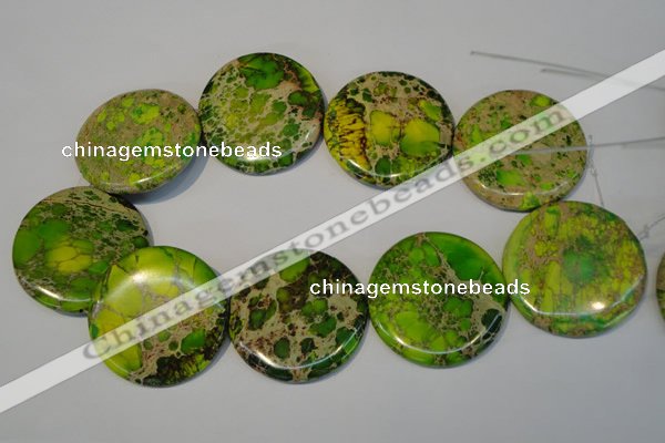 CDE128 15.5 inches 44mm flat round dyed sea sediment jasper beads