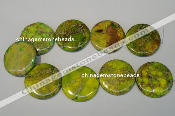 CDE129 15.5 inches 44mm flat round dyed sea sediment jasper beads