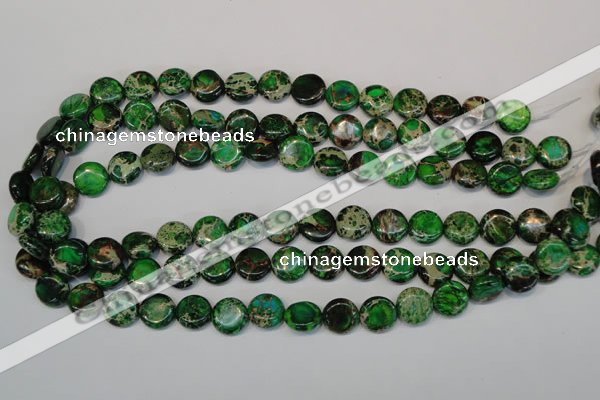 CDE170 15.5 inches 12mm flat round dyed sea sediment jasper beads