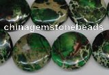 CDE174 15.5 inches 20mm flat round dyed sea sediment jasper beads