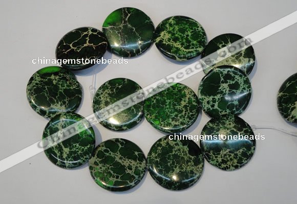 CDE177 15.5 inches 35mm flat round dyed sea sediment jasper beads