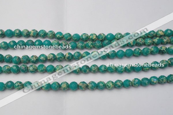 CDE2171 15.5 inches 8mm faceted round dyed sea sediment jasper beads