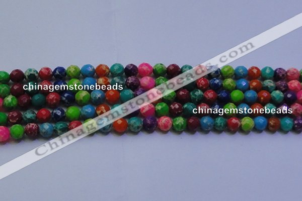 CDE2696 8mm faceted round mixed color sea sediment jasper beads