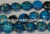 CDE305 15.5 inches 12mm flat round dyed sea sediment jasper beads